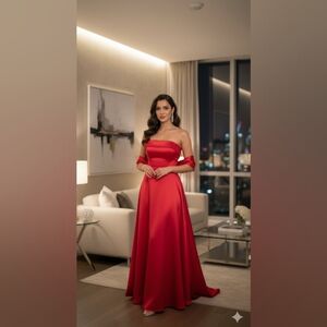 Urban Girl Nites Elegant Red Women's Evening Gown/ Prom Dress With Wrap Size 7/8